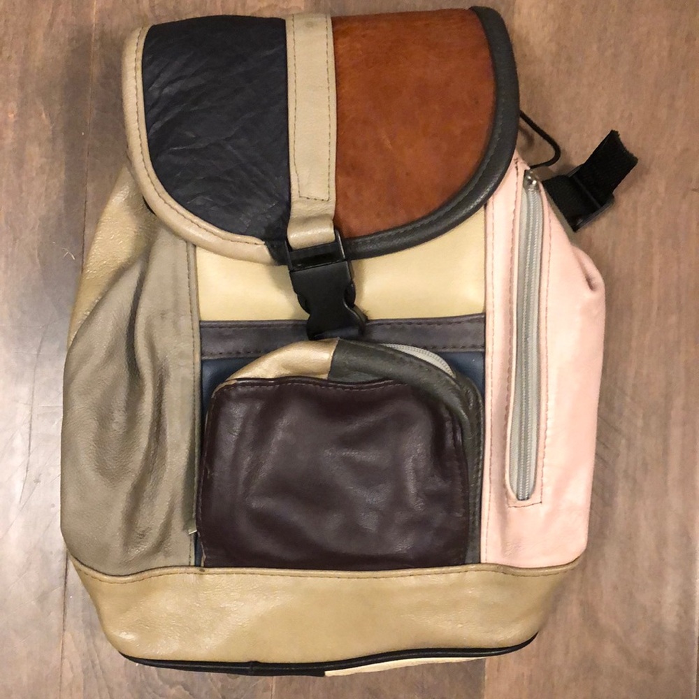 Patchwork Leather Backpack Sling Purse - image 1
